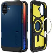 Spigen Tough Armor Hoesje Geschikt voor Apple iPhone 16 | Compatibel met MagSafe | Back Cover Militaire Standaard | Kickstand | Blauw