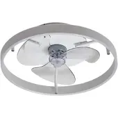 LINDBY Momitu LED plafondventilator, wit, aluminium, Ø 50 cm - , Momitu, dimbare, Wit, Woonkamer, Aluminium, Modern