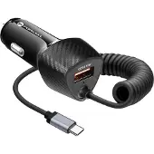 Forcell USB-autolader 38W QC 3.0 + geïntegreerde USB-C PD-kabel Carbon zwart