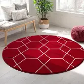 Muratap Trellis uni rond effen laagpolig vloerkleed modern 120 cm rond