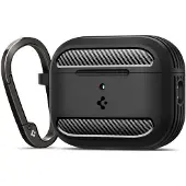 Spigen Hoesje Geschikt voor Apple AirPods Pro 3 (2025) - Rugged Armor Case - Karabijnhaak - Matte Zwart