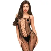 Penthouse Drop-Dead - catsuit met open kruis - netstof en strepen - zwart - XL
