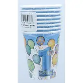 Unique Bekers 1e verjaardag bedrukt : blauwe ballonnen (8 bekers)