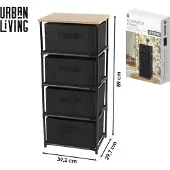 Urban Living Ladekast/organizer - met 4x lades - zwart - 40 x 30 x 89 cm - hout/metaal - kastjes voor hal/kantoor
