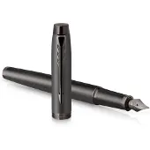 Parker IM Monochrome vulpen | blauwe inkt | gunmetal afwerking en details | medium punt | met Geschenkdoos