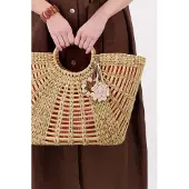 Zusss Tas/Sleutel Hanger Bloem PU 100% PU Leer Brown