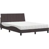 vidaXL Bed met matras "Hanko", donkerbruin, 140x190 cm, met stoffen bekleding