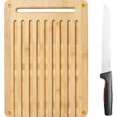 Fiskars Broodmes met bamboe snijplank (set) FUNCTIONAL FORM, Fiskars