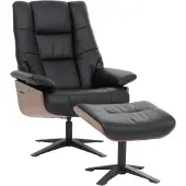 MCA relaxfauteuil + voetenbank MCW-N57, tv-fauteuil ligfauteuil, hout echt leer ~ zwart