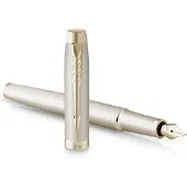 Parker IM Monochrome vulpen | blauwe inkt | champagnekleurige afwerking en details | medium punt | met geschenkdoos