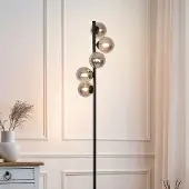 LumenXL Vloerlamp Tyson 5-lichts in zwart met smoke glas