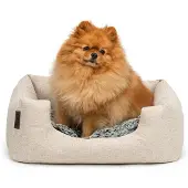 Lionto knuffelbed voor honden, comfortabel hondenbed met uitneembaar, omkeerbaar kussen, antislipbodem, 60x50 cm, beige