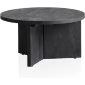 Wohnling salontafel, 60x60x33 cm, mangohout, zwart, ronde salontafel, driepoot, lage salontafel voor de woonkamer, modern