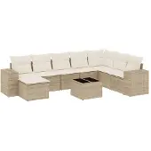 vidaXL 9-delige Loungeset met kussens poly rattan beige