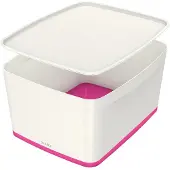 Leitz 5216-10-23 Opbergbox MyBox, groot A4 met deksel, ABS, wit/roze (S)