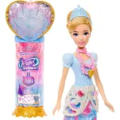 Disney Jewel Reveal Cinderella Doll, Accessories with 8 surprises, 1 heart-shaped jewelry box, 1 child's ring and 9 other items.