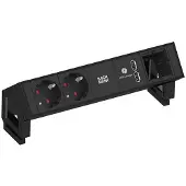 Bachmann DESK2: 2x geaarde stekker, 1x USB-oplaadpoort, 1x ABD-aansluiting, zwart