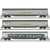 Minitrix 18297 N 3-delige set grote schuiframen van de Transwaggon, MHI