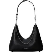 Calvin Klein Schoudertas 'Chain Strap Pebble Grain Hobo' zwart / zilver