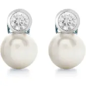 Luxenter 925 Sterling zilveren oorbellen met gerhodineerde witte parels