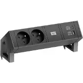 Bachmann DESK2 2xUTE 1xUSB A/C 22W, GST18 RAL9005, schwarz, 0,2 m