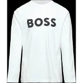BOSS Katoenen T-shirt met lange mouwen en contrastlogo voor kinderen