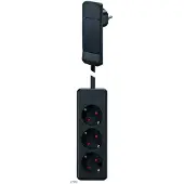 Bachmann SmartPlug, platte stekker, stekkerdoos met 3 stopcontacten, zwart, 1,6 meter