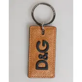 Dolce&Gabbana Bruine Leren Logo Metaal Ring Sleutelhanger Houder Mannen Sleutelhanger