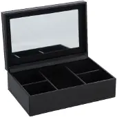 J-Line juwelendoos zwart - 5 compartimenten - spiegel - 22 x 15 x 7 cm
