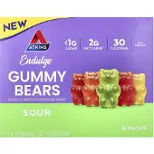 Atkins , Endulge, Gummy Bears, Zure, 6 Verpakkingen, 1,06 oz (30 g) Elke