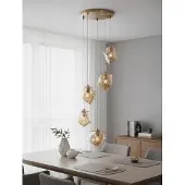 Nova Luce Hanglamp Odelle 5-lichts goud met amber glas