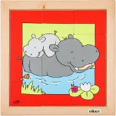 Educo Dierenpuzzel Moeder en kind - Nijlpaard - 12 stukjes -