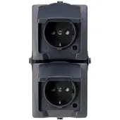Kopp NAUTIC beschermcontactstopcontact, 2-voudig, verticaal, voor vochtige ruimtes, opbouwmontage, IP44, antraciet