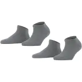 Falke Happy 2-Pack kort eenkleurig katoen multipack sneakersokken enkelsokken dames grijs - maat 35-38