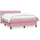 vidaXL Boxspring met matras fluweel roze 140x220 cm