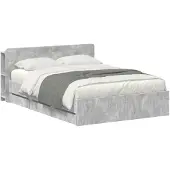 vidaXL Bedframe met opbergruimte en hoofdbord Betongrijs 150 x 200 cm