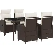 vidaXL Buiten Eettafel Set 5 st Bruin en Crème Wit poly rattan
