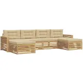 vidaXL Buiten bank set 6 st Wit en Beige Massief Acacia Hout