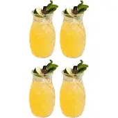 Cookinglife Cocktailglazen / Tiki Ananas Glazen + Herbruikbare Rietjes Zomers Fruit - 4 Stuks
