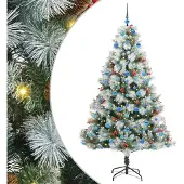 vidaXL Kunstkerstboom Groen en wit 210 cm PVC en Metaal en Plastic