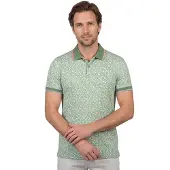 New Zealand Poloshirt groen met kleine blaadjes print