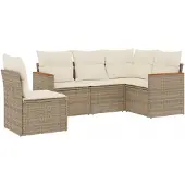 vidaXL 5-delige Loungeset met kussens poly rattan beige