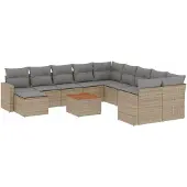vidaXL 12-delige Loungeset met kussens poly rattan beige