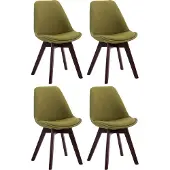 CLP Set van 4 gaststoelen Borneo V2, bekleed met groene stof, met een frame in walnootkleur