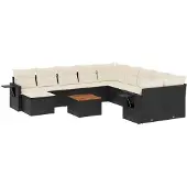 vidaXL 12-delige Loungeset met kussens poly rattan zwart