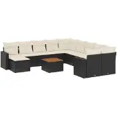 vidaXL 12-delige Loungeset met kussens poly rattan zwart