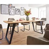 DELIFE Eettafel Edge Boot 200x100x2,5-3 eiken natuur metaal schuin zwart Schweizer Kante