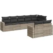 vidaXL 8-delige Loungeset met kussens poly rattan lichtgrijs