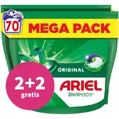 Ariel 2+2 gratis: 3in1 Wasmiddel Pods Original 70 stuks