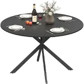 HOMCOM Eettafel-Spaanplaat, staal-120L x 120B x 75H cm-Zwart